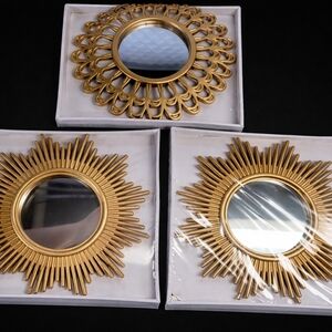 Gold Sunburst Wall Mirror Set - Decorative Home Wall Decor